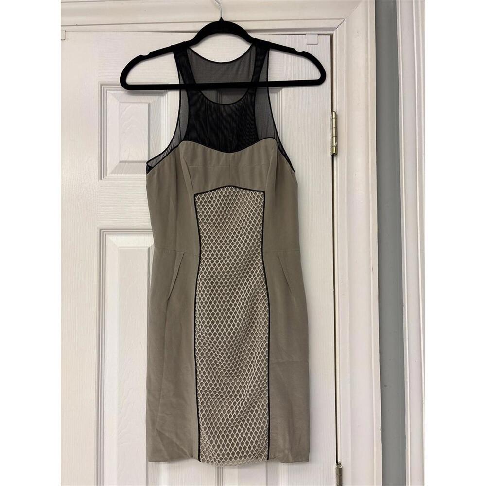 NOMIA Dress. Mesh Black & Khaki Sheath Dress. Size 2. Designer. $400 Original
